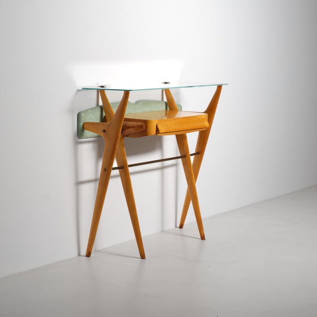 Italian Sculptural Maple Console Table with Glass Top by Ico Parisi, 1950s For Sale - Image 6 of 11