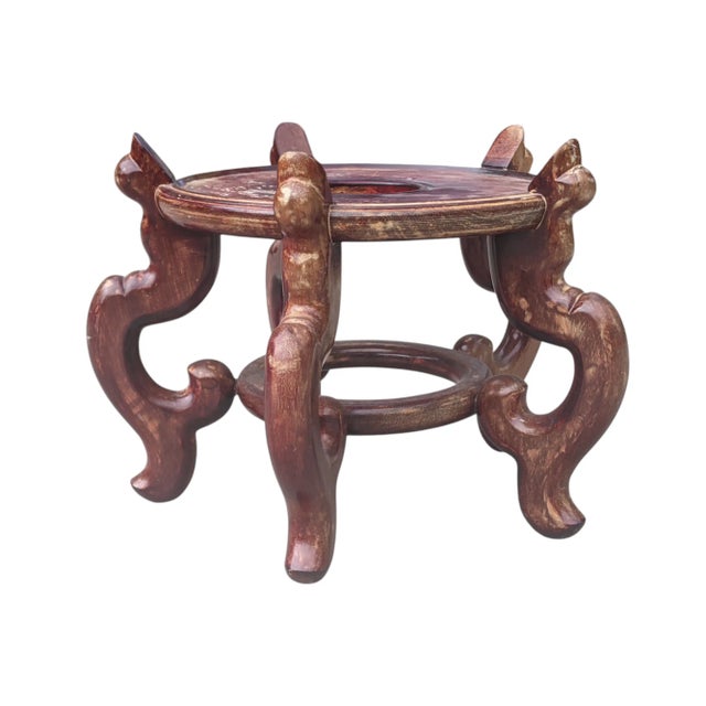 Mid 20th Century Vintage Asian Antique Wooden Fishbowl Planter Stand For Sale - Image 5 of 9