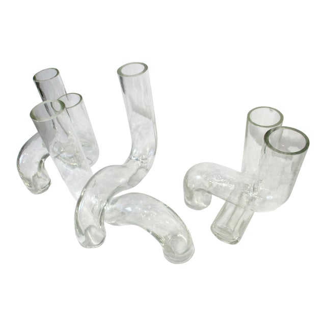 6 Piece Alvino Bagni Pidou Sculptural Glass Puzzle Vases Italy For Sale