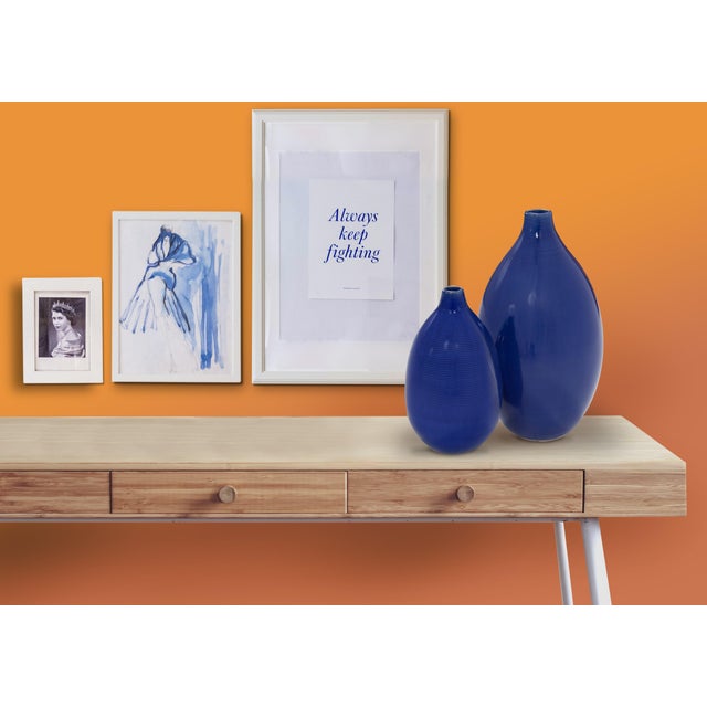 Ceramic Cobalt Blue Glaze Ceramic Vases - Set of 2 For Sale - Image 7 of 9