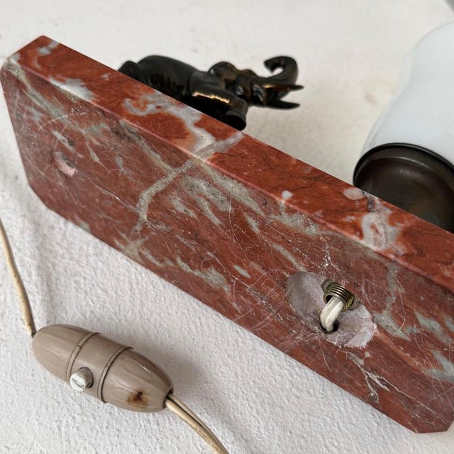 Gold Art Deco Elephant Table Lamp with Red Marble Base, 1930 For Sale - Image 8 of 9
