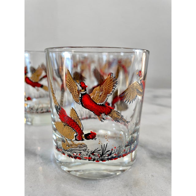 Mid-Century Modern Mid-Century Modern Gold Pheasant Hunting Glasses - Set of 6 For Sale - Image 3 of 7