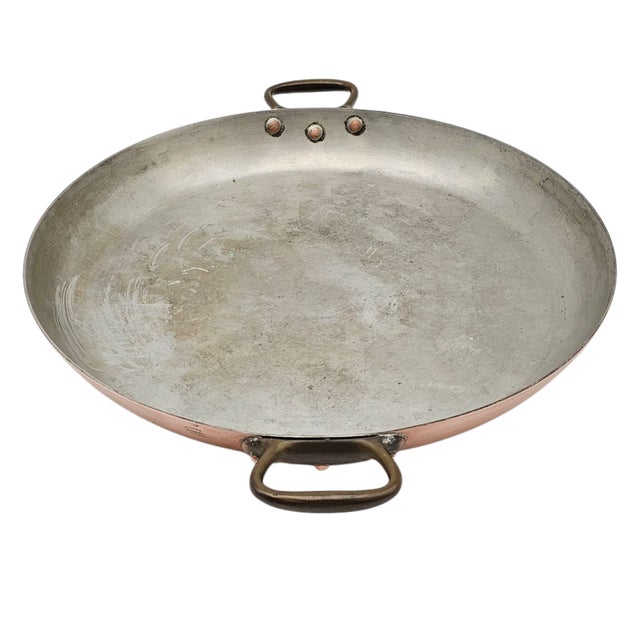 Late 20th Century French Copper & Tin Paella Pan by Mauviel for Williams-Sonoma – 16" Rustic Grandeur For Sale - Image 5 of 7