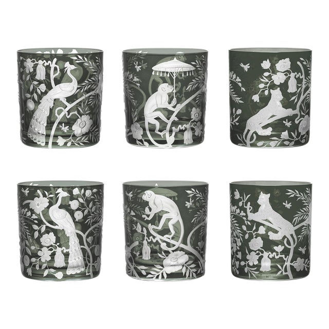 ARTEL Chinoiserie Collection Double Old Fashioned Glasses in Smoke, Set of 6 For Sale