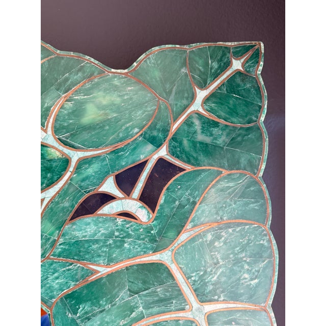Green 1980s Tessellated Green Stone Monstera Leaf Wall Mirror For Sale - Image 8 of 12
