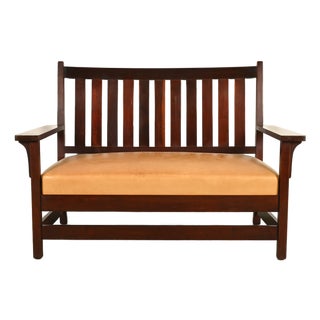 L. & J. G. Stickley Antique Mission Arts & Crafts Onondaga Mahogany Bench or Settle Sofa, Circa 1902 For Sale