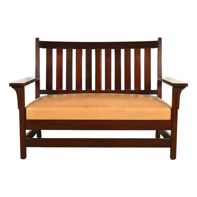 L. & J. G. Stickley Antique Mission Arts & Crafts Onondaga Mahogany Bench or Settle Sofa, Circa 1902 For Sale