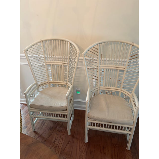 Mid 20th Century Vintage Brighton Pavilion Style White Lacquered Rattan Armchairs For Sale - Image 5 of 8
