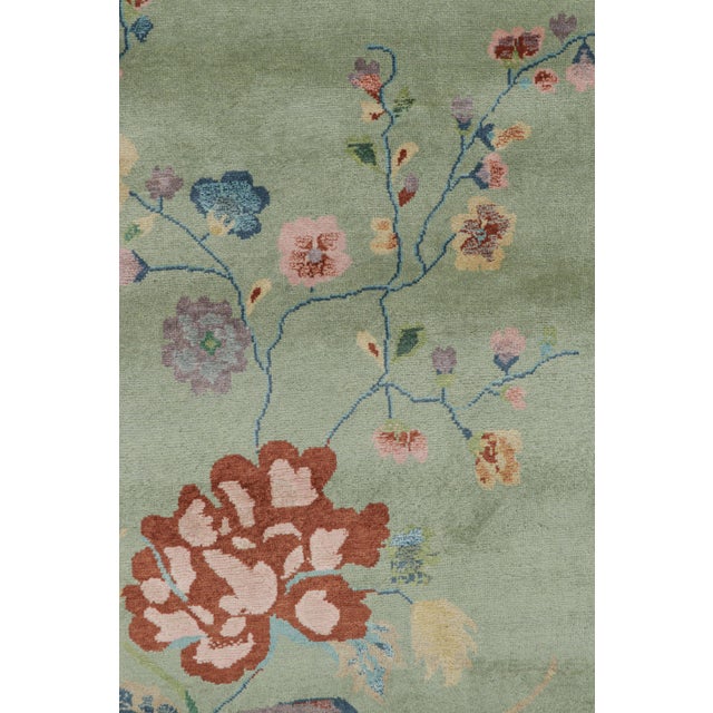 Rug & Kilim’s Oversized Chinese Art Deco Style Floral Rug in Green and Blue For Sale In New York - Image 6 of 7