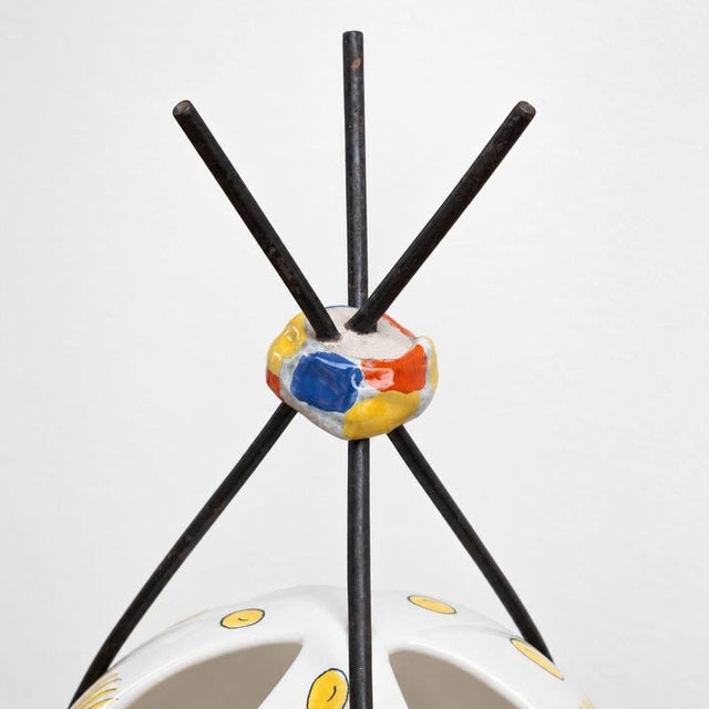 Metal Italian Glazed Ceramic Flower Vase with Fish Decoration from Rometti, 1950s For Sale - Image 7 of 9