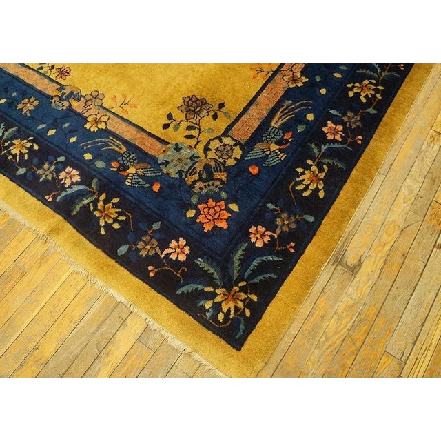 Dynamic Yellow-Saffron Background Color With Nice Floral Design Antique Chinese Art Deco Rug For Sale In New York - Image 6 of 9