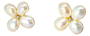 Late 20th Century 14K White Gold Potato Pearl Diamond Floral Earrings, Pair