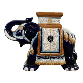 Colorful Vintage Ceramic Elephant Garden Stool For Sale