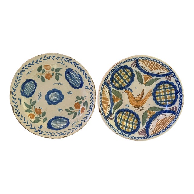 Antique Spanish Faience Plate Set, Hand Painted, Catalonia, Circa 1900 For Sale