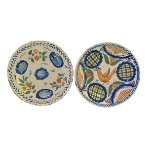 Antique Spanish Faience Plate Set, Hand Painted, Catalonia, Circa 1900