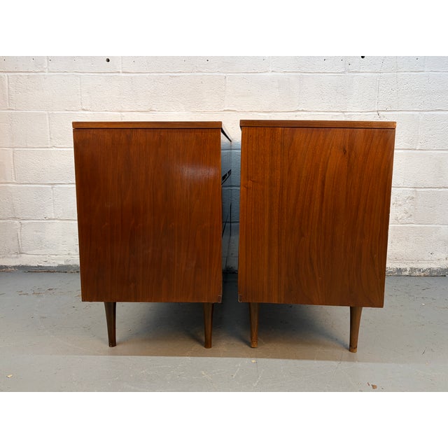 Mid 20th Century Mid 20th Century Walnut Sculpted Pull Three Drawer Dresser Pair For Sale - Image 5 of 11