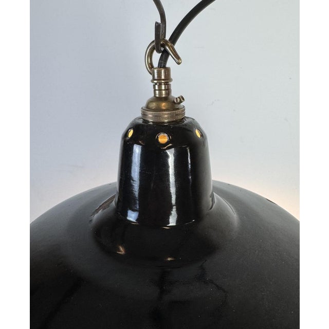 Black Industrial Black Enamel Factory Pendant Lamp, 1960s For Sale - Image 8 of 16