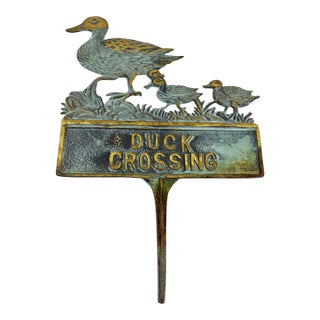 Vintage Cast Iron Patina Metal Duck Crossing Stake Sign For Sale