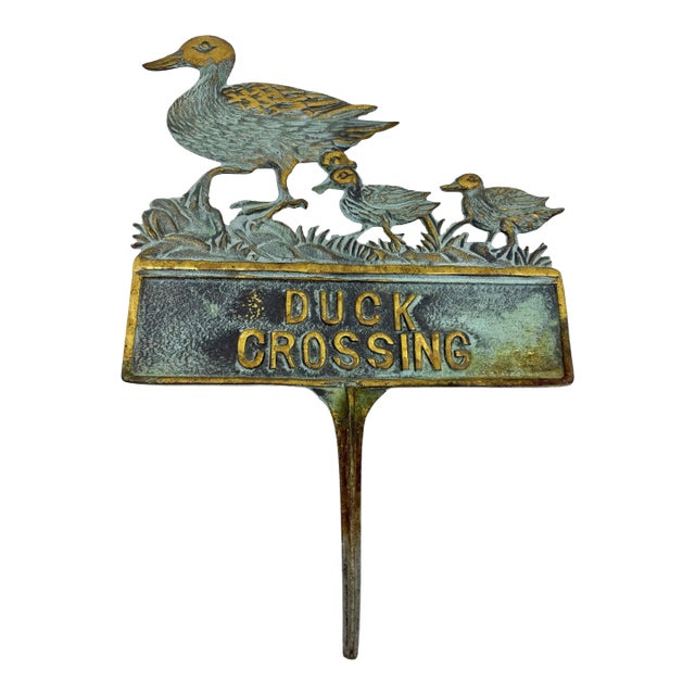 Vintage Cast Iron Patina Metal Duck Crossing Stake Sign For Sale