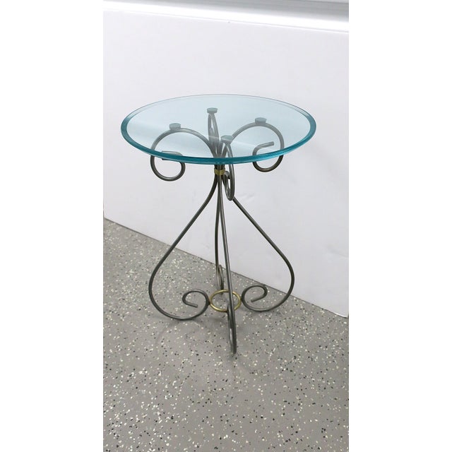 Silver Brass Metal Gass Side Table, Circa Late-20th Century For Sale - Image 8 of 13