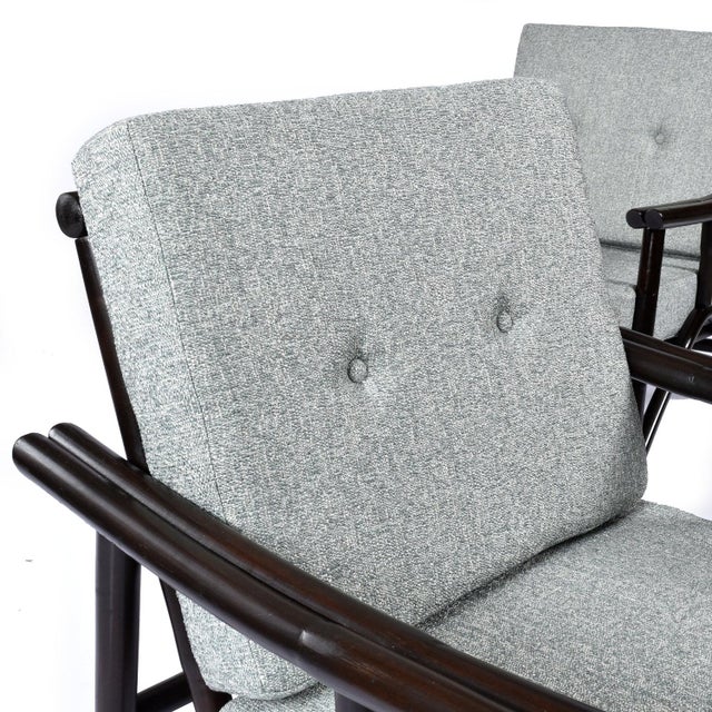 Pair John Wisner for Ficks Reed Far Horizons Light Blue Rattan Lounge Chairs For Sale - Image 6 of 16