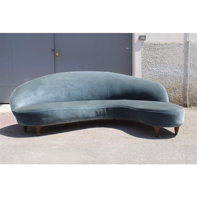 Italian Bomerang Sofa Cesare Lacca in Blue Velvet attributed to Cesare Lacca, 1950s For Sale - Image 10 of 17