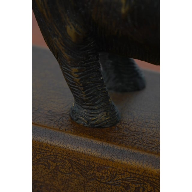 2000 - 2009 Pair Theodore Alexander Bronze & Leather Elephant Bookends For Sale - Image 5 of 12