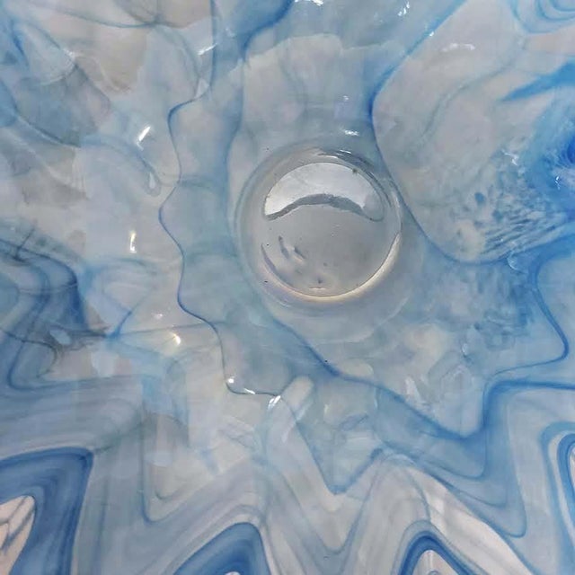 Blue 15" Vintage 1970s Lavorazione Arte Murano Powder Blue Splash Centerpiece Bowl For Sale - Image 8 of 10