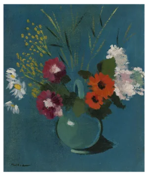 Fritz Mühsam, Blue Vase with Flowers Still Life, Early 20th Century, Oil Painting