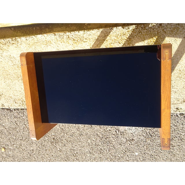 Vintage Bedside Table in Light Oak with Splayed Legs and Black Glass Top, 1960s For Sale - Image 13 of 18