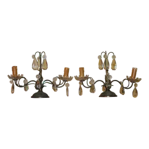 19thc French Rococo Baccarat Style Bronze Crystal Electrified Girandoles Table Lamps a - Pair