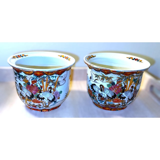 Late 20th Century Vintage Chinoiserie Planters W/Water Trays - A Pair For Sale - Image 5 of 10