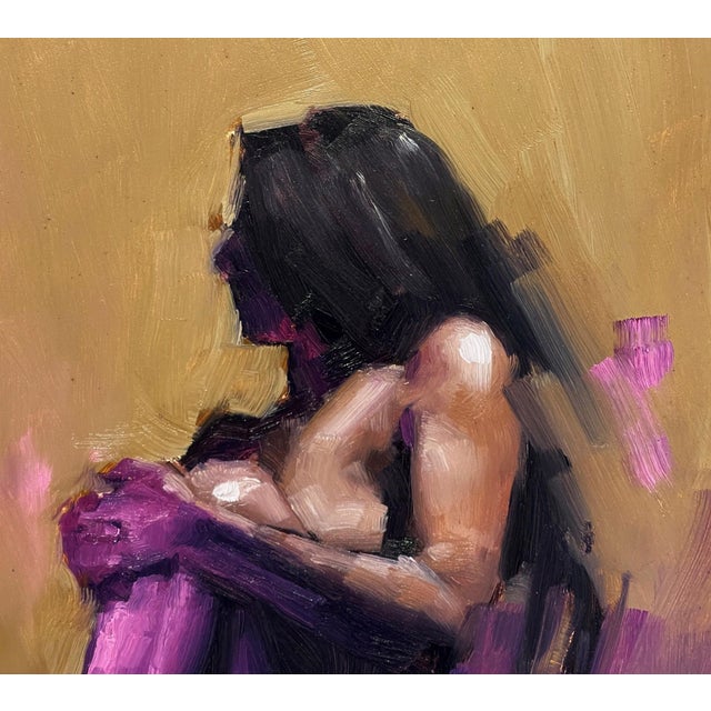 Early 21st Century Opaque by Calvin Lai | Oil on hardboard panel Female figure in a seated pose with dark tones. For Sale - Image 5 of 5