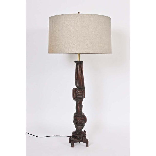 1969 Tall Smokey Tunis Hand Carved Poplar Table Lamp For Sale - Image 4 of 13