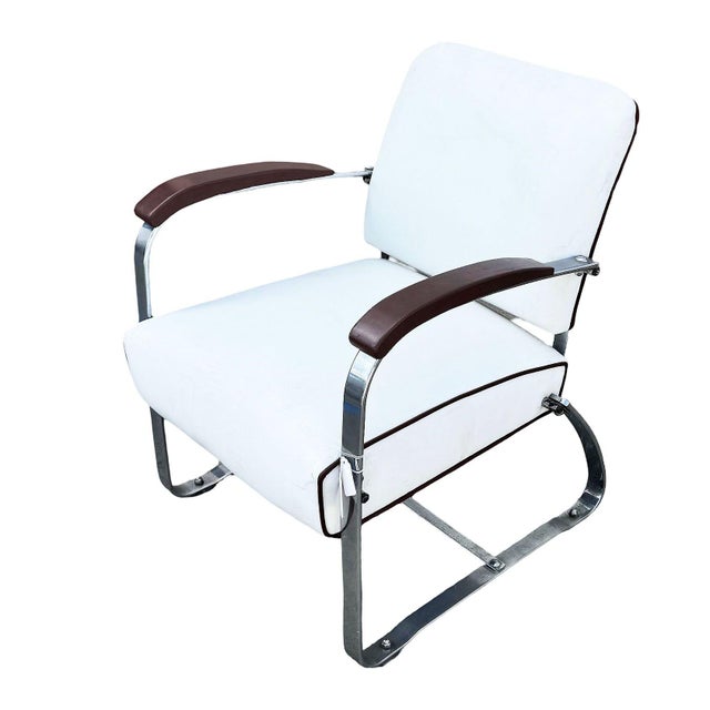 Mid-Century Modern 1930s Streamline Art Deco Chrome Tubular Speed Lounge Club Chair, Lloyd Manufacturing Attributed For Sale - Image 3 of 7