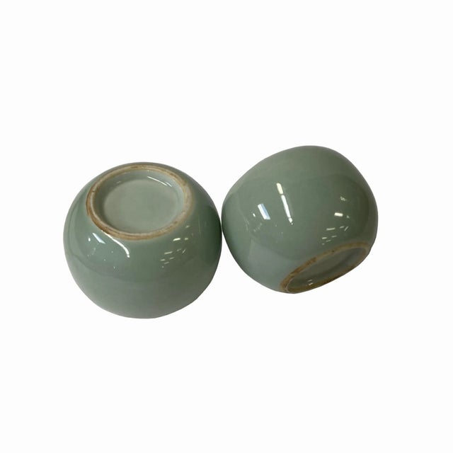 2 X Chinese Clay Ceramic Wu Celadon Green Small Vase Container For Sale - Image 4 of 5