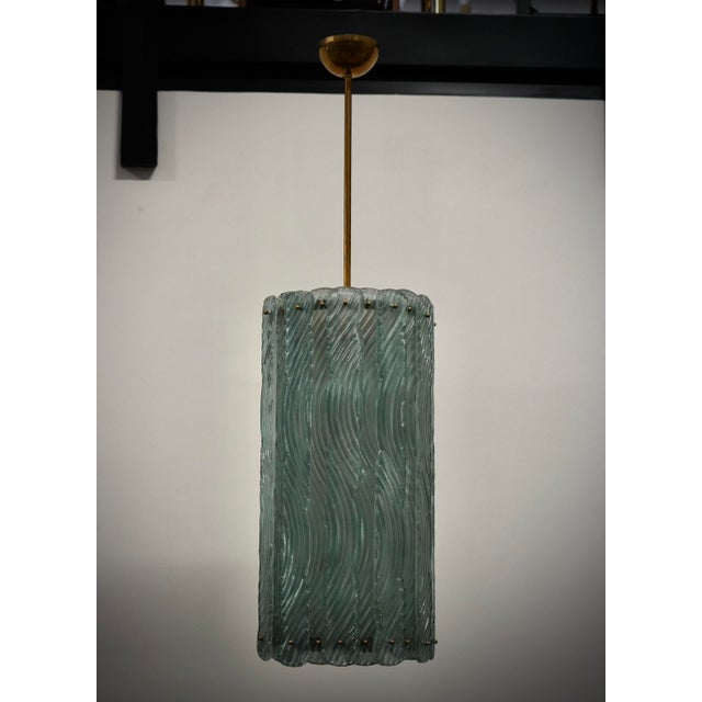 2000 - 2009 Murano Art Glass and Brass Green Color Chandelier and Pendant from Fontana Arte, 2000 For Sale - Image 5 of 12