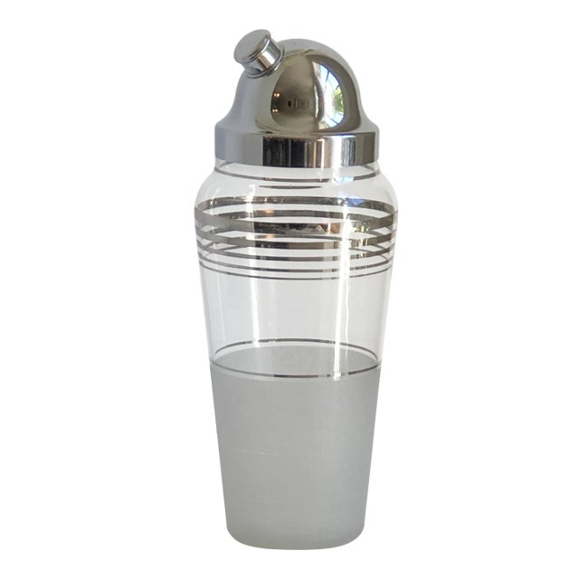 Mid 20th Century Mid-Century Modern Silver-Banded Glass Cocktail Shaker For Sale