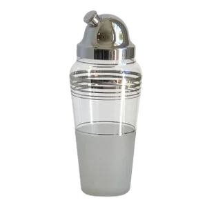 Mid 20th Century Mid-Century Modern Silver-Banded Glass Cocktail Shaker