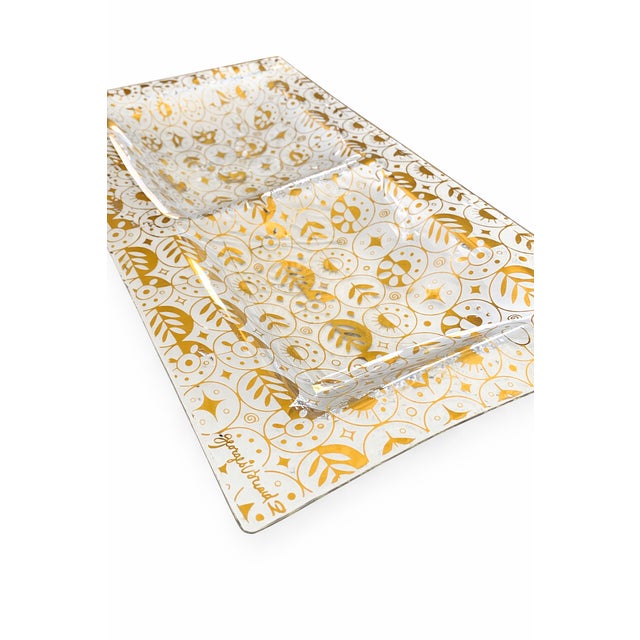 Gold Vintage Mid-Century Modern Georges Briard Gold Pattern Glass Platters & Serving Trays – Set of 3 For Sale - Image 8 of 11