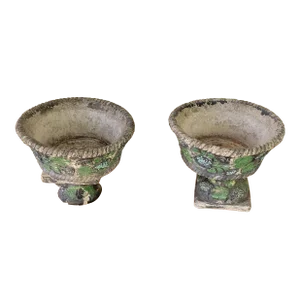 Two Antique Painted Reconstituted Stone Urns From England