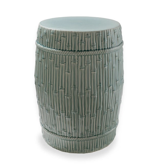 Transitional Bamboo Garden Stool Celadon For Sale - Image 3 of 3