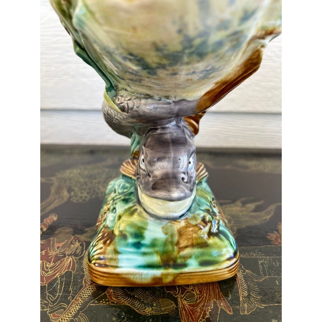Beige Antique Majolica Vase Bowl Dolphin Nautilus Shell English Royal Worcester C1870 For Sale - Image 8 of 18
