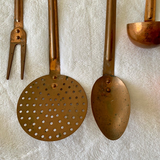 Vintage Copper Cooking Utensils With Hanging Rack Chairish