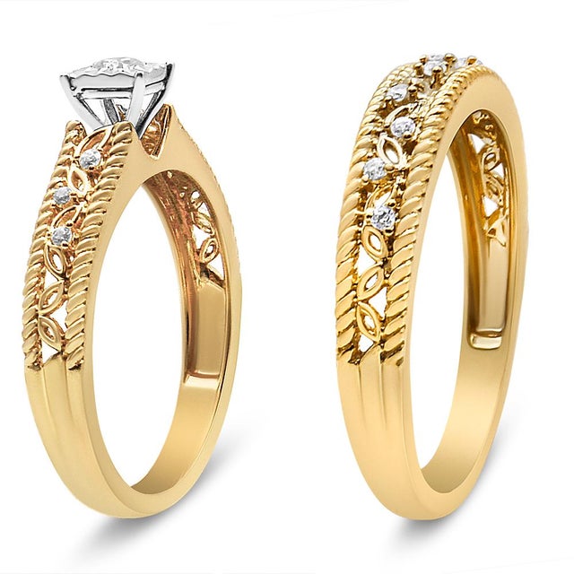 Haus of Brilliance 14K Yellow Gold Plated .925 Sterling Silver 1/5 Cttw Diamond Art Deco Style Engagement Ring Bridal Set (I-J Color, I3 Clarity) - Ring - Size 10 For Sale - Image 4 of 6