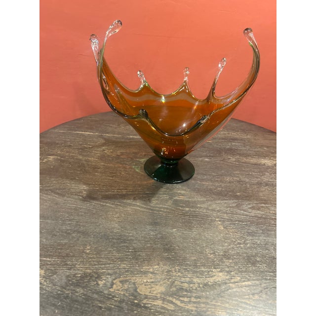 1970s Vintage Large Chalet Canada Amber Glass Centerpiece Bowl For Sale - Image 16 of 18