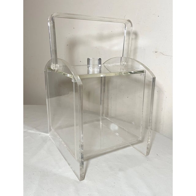 Vintage Mid Century Modern Handmade Lucite Ice Bucket Carrying Pail Box For Sale - Image 9 of 13