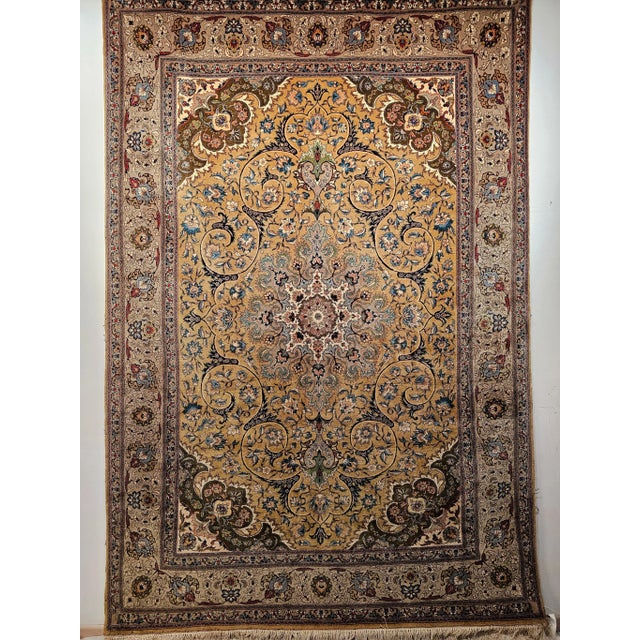 Persian Vintage Persian Tabriz Rug, Handwoven Wool, Floral Pattern, Moss Green & Caramel, 7’ X 10’ For Sale - Image 3 of 12