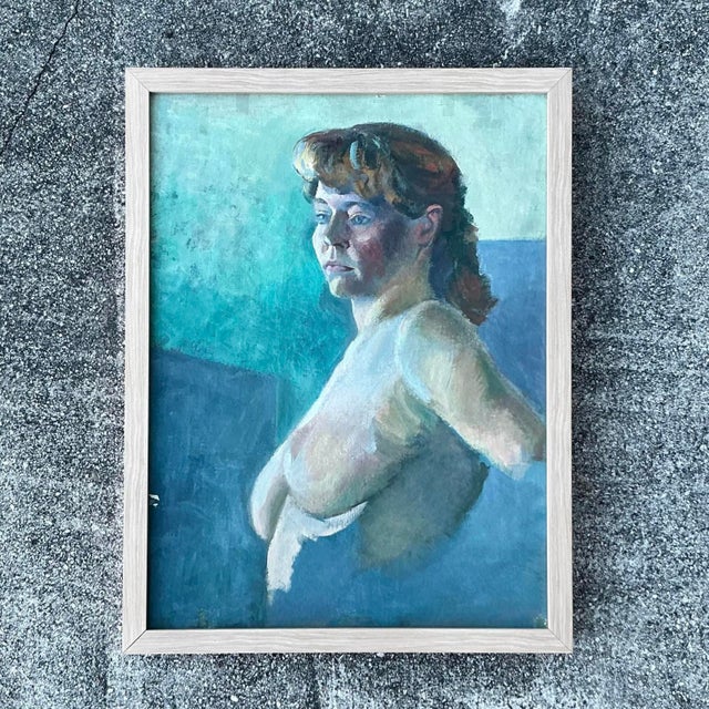 Wood Vintage Boho Original Nude Portrait on Board For Sale - Image 7 of 7