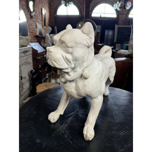 French Antique French Bulldog Sculpture | Early 20th Century Plaster & Metal Figure, Circa 1910–1920 For Sale - Image 3 of 12